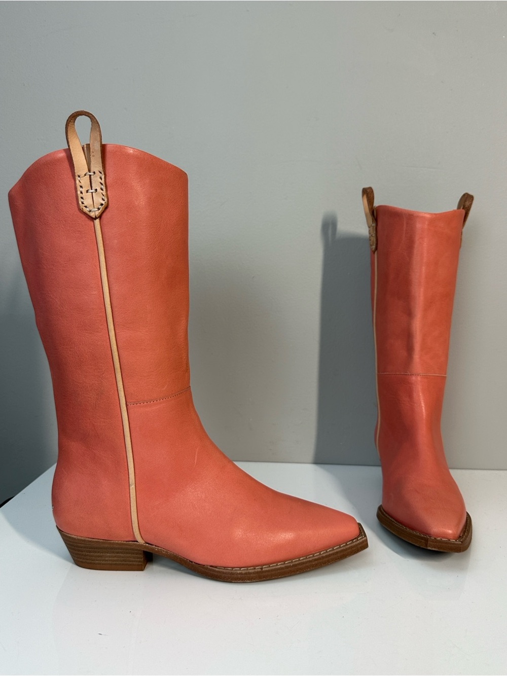 Free People We The Free Coral Pink Montage Boots Size 37(6.5-7) Leather Western